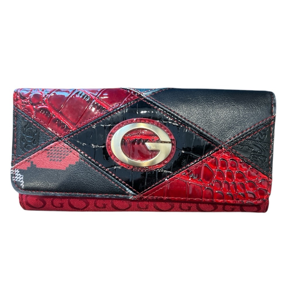 Guess Red and Black Women's Wallet with gold hardware Y2K